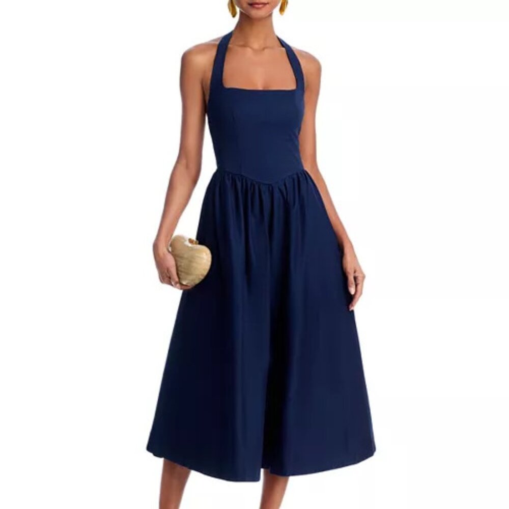 Elegant Navy Blue Halter Dress